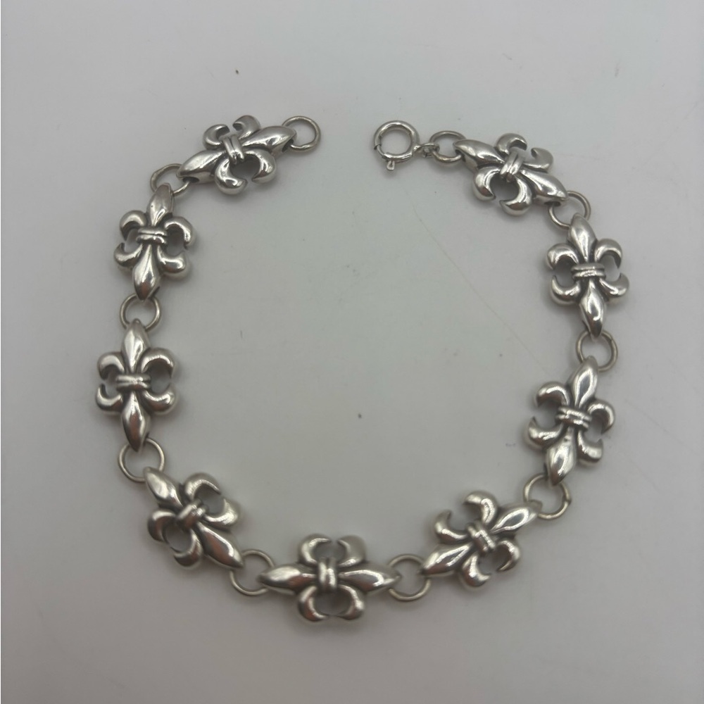 Fleur de Lis  Vintage 925 Chain Link Bracelet - Picture 2 of 7